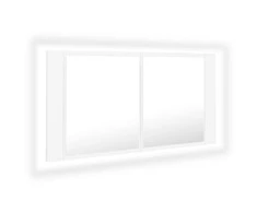 Veidrodinė vonios spintelė su LED, balta, 90x12x45cm, akrilas