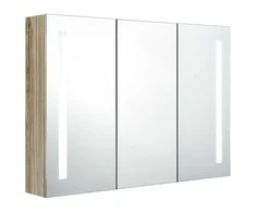 Veidrodinė vonios spintelė su LED, ąžuolo, 89x14x62cm