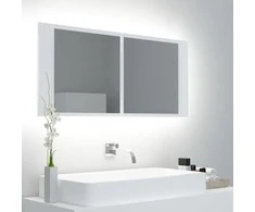Veidrodinė vonios spintelė su LED, balta, 100x12x45cm, akrilas