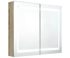 Veidrodinė vonios spintelė su LED, ąžuolo, 80x12x68cm