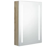Veidrodinė vonios spintelė su LED, balta ir ąžuolo, 50x13x70cm