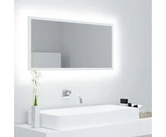 Vonios kambario LED veidrodis, baltas, 90x8,5x37cm, akrilas