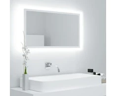 Vonios kambario LED veidrodis, baltas, 80x8,5x37cm, akrilas