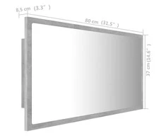 Vonios kambario LED veidrodis, betono, 80x8,5x37cm, akrilas