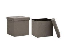 Taburetės-daiktadėžės, 2vnt., taupe, dirbtinis linas