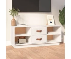 TV staliukas Televizoriaus spintelė, balta, 100x34x40cm, pušies masyvas