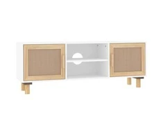 TV staliukas Televizoriaus spintelė, balta, 105x30x40cm, pušis ir ratanas
