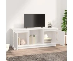 TV staliukas Televizoriaus spintelė, balta, 110,5x35x44cm, pušies masyvas
