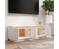 TV staliukas Televizoriaus spintelė, balta, 110x34x40cm, pušies masyvas