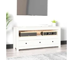 TV staliukas Televizoriaus spintelė, balta, 114x35x52cm, pušies masyvas