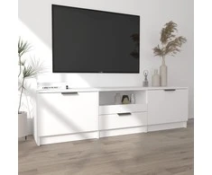 TV staliukas Televizoriaus spintelė, balta, 140x35x40cm, apdirbta mediena