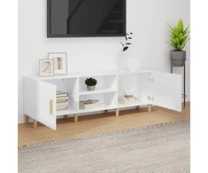 TV staliukas Televizoriaus spintelė, balta, 150x30x50cm, apdirbta mediena