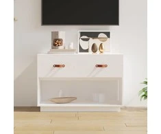 TV staliukas Televizoriaus spintelė, balta, 90x40x60cm, pušies masyvas