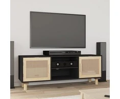 TV staliukas Televizoriaus spintelė, juoda, 105x30x40cm, pušis ir ratanas