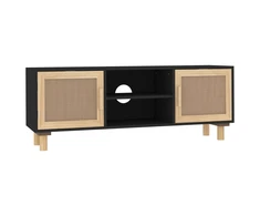 TV staliukas Televizoriaus spintelė, juoda, 105x30x40cm, pušis ir ratanas