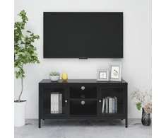TV staliukas Televizoriaus spintelė, juoda, 105x35x52cm, plienas ir stiklas