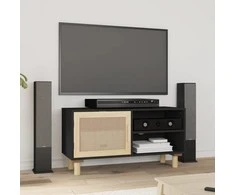 TV staliukas Televizoriaus spintelė, juoda, 80x30x40cm, pušis ir ratanas