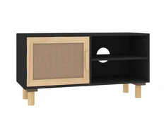 TV staliukas Televizoriaus spintelė, juoda, 80x30x40cm, pušis ir ratanas