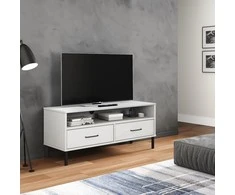 TV staliukas Televizoriaus spintelė su kojomis, balta, pušies masyvas, OSLO