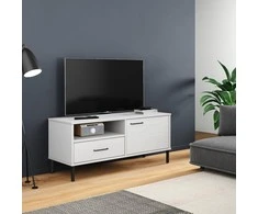 TV staliukas Televizoriaus spintelė su kojomis, balta, pušies masyvas, OSLO