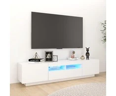 TV staliukas Televizoriaus spintelė su LED apšvietimu, balta, 180x35x40cm