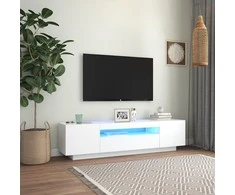 TV staliukas Televizoriaus spintelė su LED apšvietimu, balta, 160x35x40cm