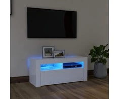 TV staliukas Televizoriaus spintelė su LED apšvietimu, balta, 90x35x40cm