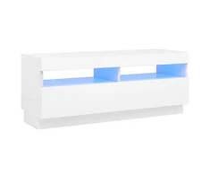 TV staliukas Televizoriaus spintelė su LED apšvietimu, balta, 100x35x40cm