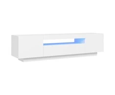 TV staliukas Televizoriaus spintelė su LED apšvietimu, balta, 160x35x40cm