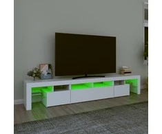 TV staliukas Televizoriaus spintelė su LED apšvietimu, balta, 230x36,5x40cm