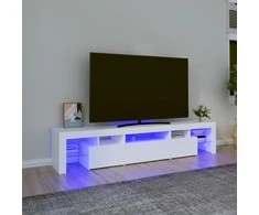 TV staliukas Televizoriaus spintelė su LED apšvietimu, balta, 200x36,5x40cm