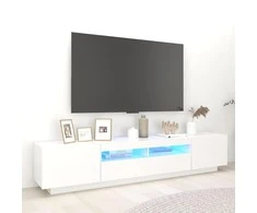 TV staliukas Televizoriaus spintelė su LED apšvietimu, balta, 200x35x40cm