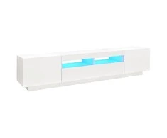 TV staliukas Televizoriaus spintelė su LED apšvietimu, balta, 200x35x40cm
