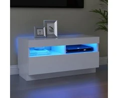 TV staliukas Televizoriaus spintelė su LED apšvietimu, balta, 80x35x40cm