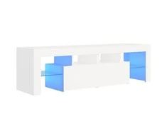 TV staliukas Televizoriaus spintelė su LED apšvietimu, balta, 140x36,5x40cm