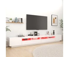 TV staliukas Televizoriaus spintelė su LED apšvietimu, balta, 300x35x40cm