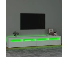 TV staliukas Televizoriaus spintelė su LED apšvietimu, balta, 240x35x40cm