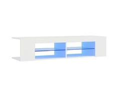TV staliukas Televizoriaus spintelė su LED apšvietimu, balta, 135x39x30cm