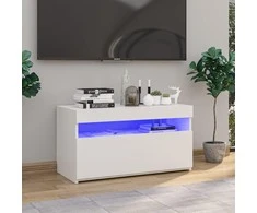TV staliukas Televizoriaus spintelė su LED apšvietimu, balta, 75x35x40cm