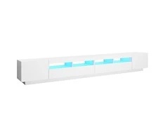 TV staliukas Televizoriaus spintelė su LED apšvietimu, balta, 300x35x40cm
