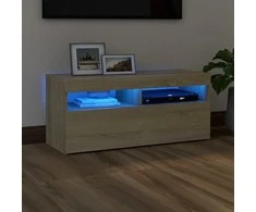 TV staliukas Televizoriaus spintelė su LED apšvietimu, ąžuolo, 90x35x40cm