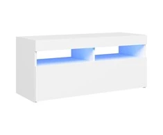 TV staliukas Televizoriaus spintelė su LED apšvietimu, balta, 90x35x40cm