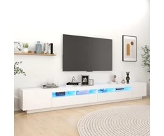 TV staliukas Televizoriaus spintelė su LED apšvietimu, balta, 300x35x40cm