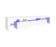 TV staliukas Televizoriaus spintelė su LED apšvietimu, balta, 215x36,5x40cm