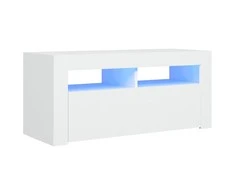 TV staliukas Televizoriaus spintelė su LED apšvietimu, balta, 90x35x40cm