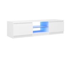 TV staliukas Televizoriaus spintelė su LED apšvietimu, balta, 140x40x35,5cm
