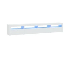 TV staliukas Televizoriaus spintelė su LED apšvietimu, balta, 240x35x40cm