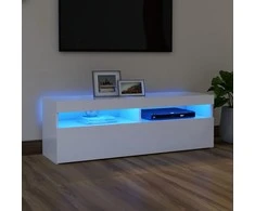 TV staliukas Televizoriaus spintelė su LED apšvietimu, balta, 120x35x40cm