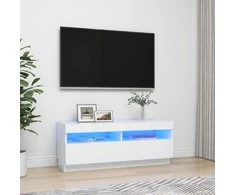 TV staliukas Televizoriaus spintelė su LED apšvietimu, balta, 100x35x40cm