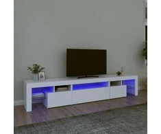 TV staliukas Televizoriaus spintelė su LED apšvietimu, balta, 215x36,5x40cm